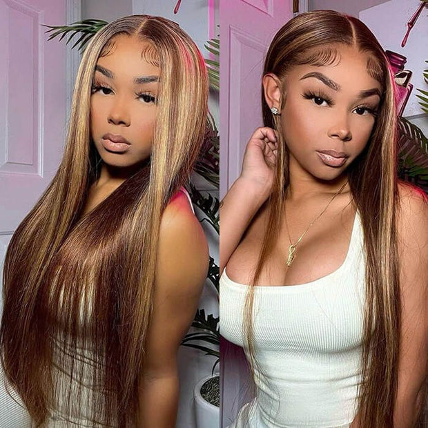 Highlight Wigs Human Hair Straight 13x4 HD Lace Front Wigs For Black Women