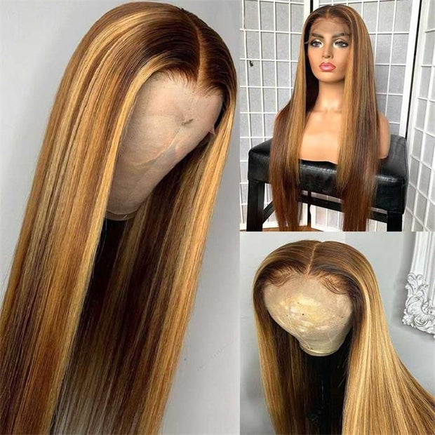 Highlight Wigs Human Hair Straight 13x4 HD Lace Front Wigs For Black Women