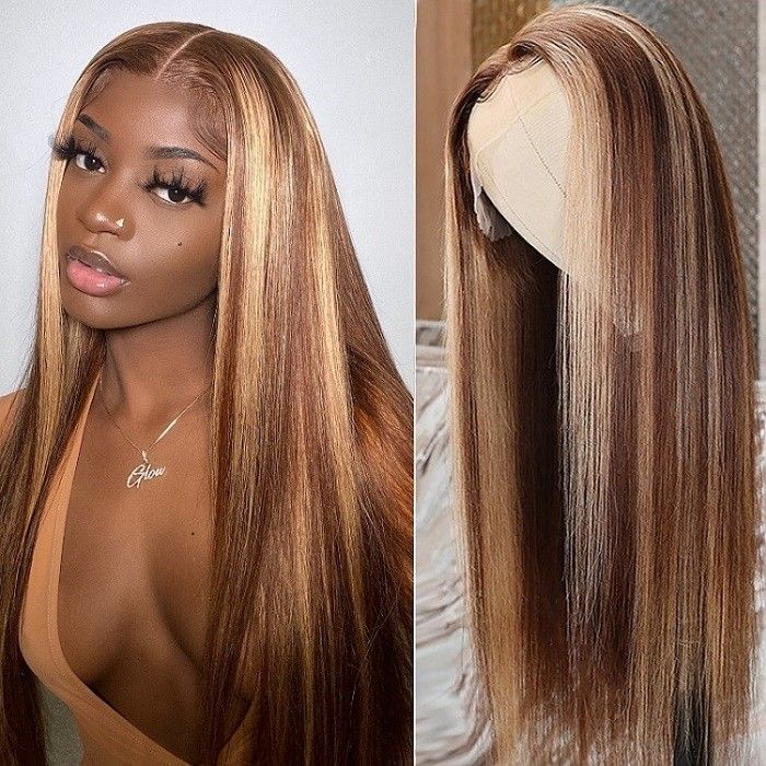 Highlight Wigs Human Hair Straight 13x4 HD Lace Front Wigs For Black Women