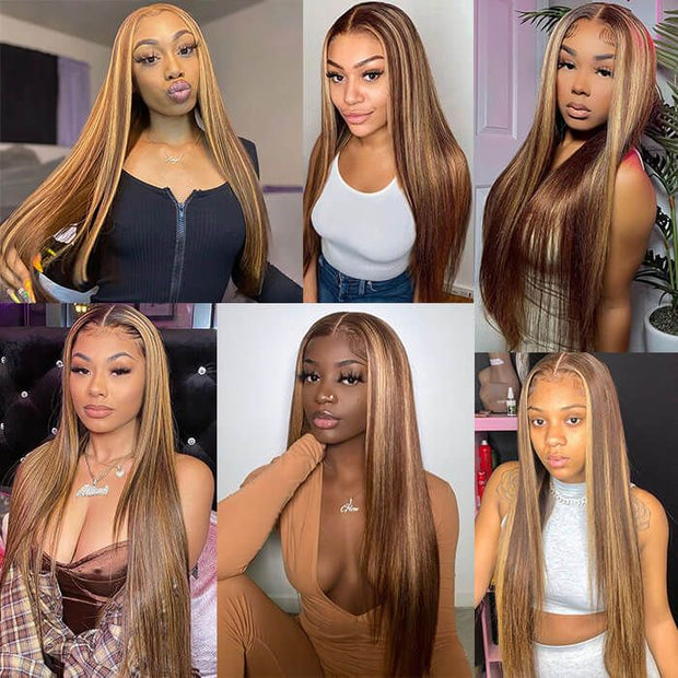 Highlight Wigs Human Hair Straight 13x4 HD Lace Front Wigs For Black Women