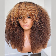 P4/27 Ombre Afro Kinky Curly Wig With Bangs Full Machine Made Wigs Remy Hair