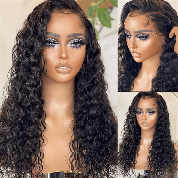 HD Lace Frontal Water Wave Wigs Human Hair Lace Wigs 180% Density