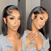 13x4 Blunt Cut Bob Lace Front Wig Human Hair 220% Density Brazilian Straight Bob Wigs With Baby Hair