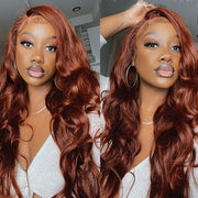 Body Wave #33 Auburn Reddish Brown Color Hair Transparent 13x4 Lace Front Human Hair Wigs