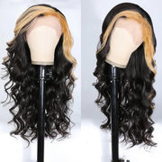 Skunk Stripe Wig with Blonde Highlights Body Wave 13x4 HD Lace Front Human Hair Wigs 220% Density with Streaks in Front