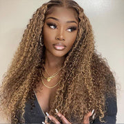 Honey Blonde Sun Kissed Highlights Curly Lace Front Wigs 13X4 13x6 Lace Frontal Human Hair Wigs For Women