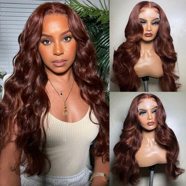 Body Wave #33 Auburn Reddish Brown Color Hair Transparent 13x4 Lace Front Human Hair Wigs