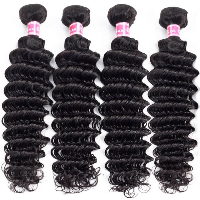 Brazilian Deep Wave Human Hair 4 Bundles 10A High Quality Natural Black Color Unprocessed Virgin Hair Weave