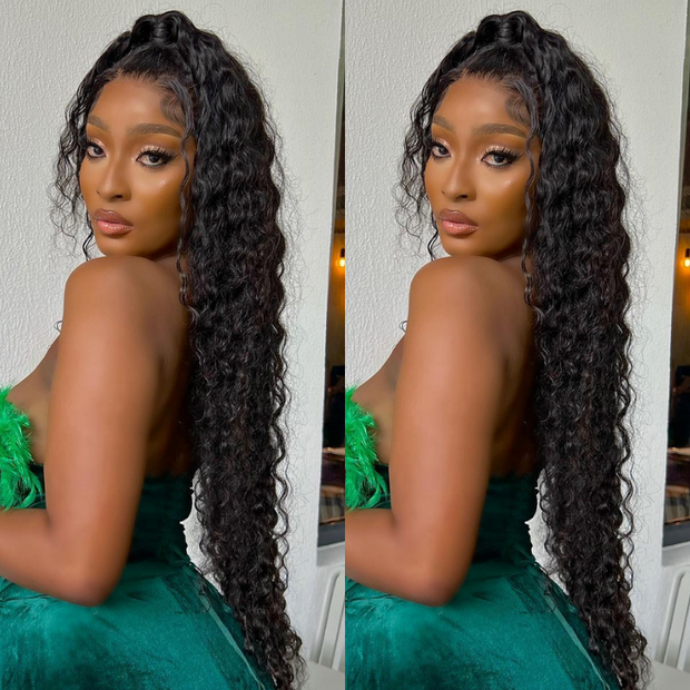 50% OFF| 18'' To 26'' 8x5 Lace Glueless Deep Wave Swiss HD 13×4 Lace Front Human Hair Wigs