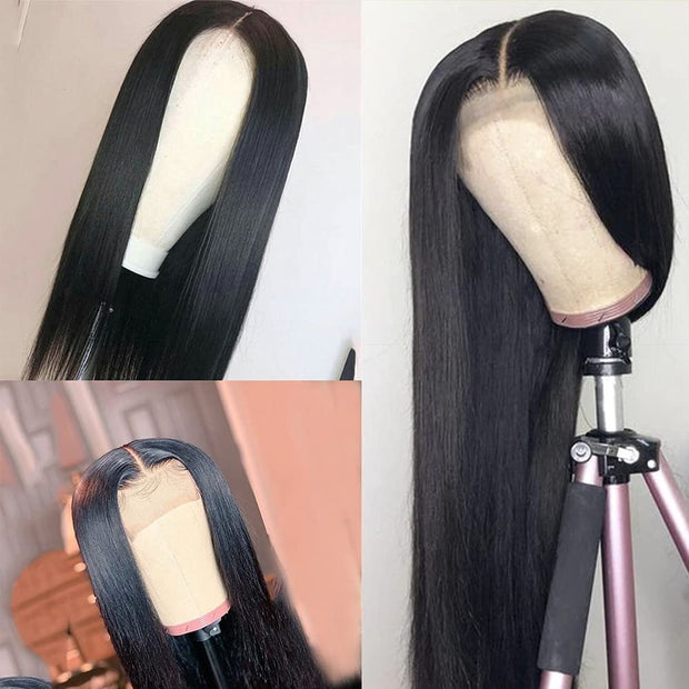 Clearance Sale|Straight Human Hair 5X5 HD Lace Closure Wigs Natural Hairline Middle Part Frontal Wig