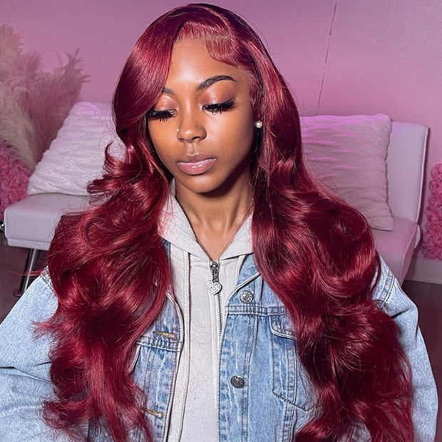 Burgundy Wig 4x4/13X4 HD Lace Frontal Body Wave Wigs 99J Colored Pre-Plucked Remy Human Hair Wigs