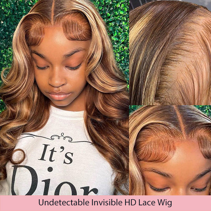 4/27 Highlight Ombre Wig Body Wave Remy Human Hair Lace Front Wigs For Women