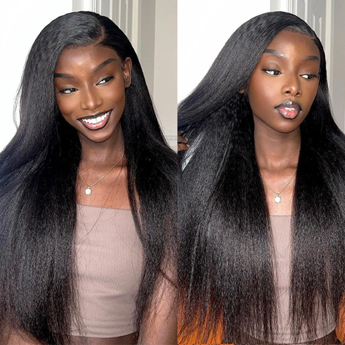 Natural Realistic Kinky Straight HD Lace Frontal Wig 100% Human Virgin Hair With Pre Plucked Glueless Closure Wig