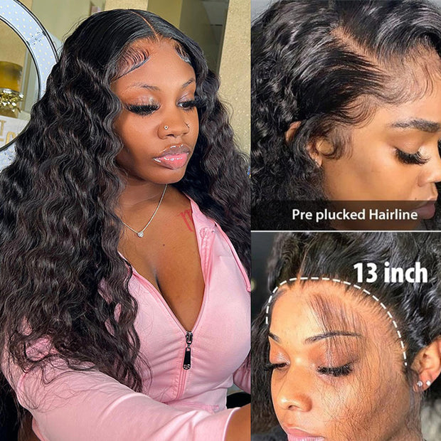 Water Wave 13x4 HD Lace Front Wigs 220% Density Natural Looking Wigs Affordable Black Human Hair Wigs For Women