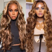 Honey Blonde Highlight Lace Front Curly  Wigs 100% Human Hair Wigs Flash Sale