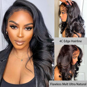 4C Edge Hairline丨Body Wave 13x4 HD Lace Front Wig with Curly Edges Baby Hair Wigs