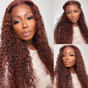 Wear And Go Reddish Brown Deep Wave Pre-Cut Lace 4x4 Lace Closure Glueless Human Hair Wig