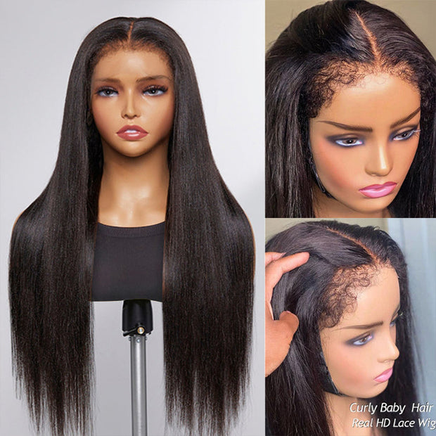 4C Edge Hairline丨Straight Hair 13x4 HD Lace Front Wig with Curly Edges Baby Hair Wigs