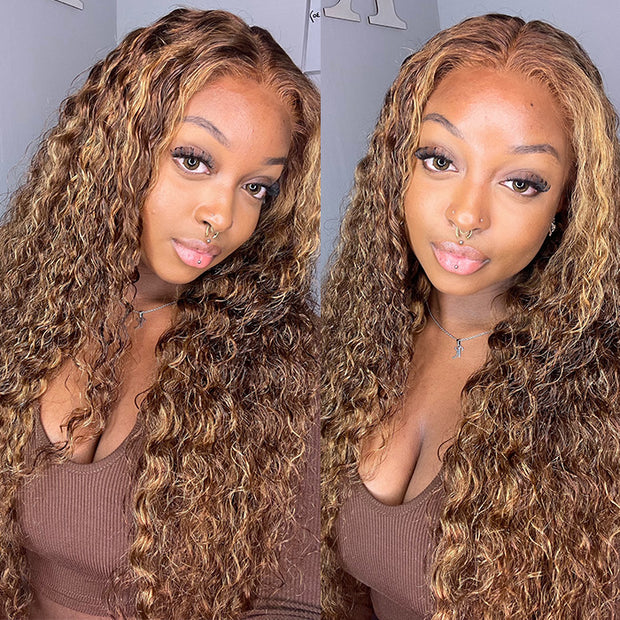 Honey Blonde Highlight Deep Wave Wig 13x4 13x6 Lace Front Wig Colored Human Hair Lace Wig