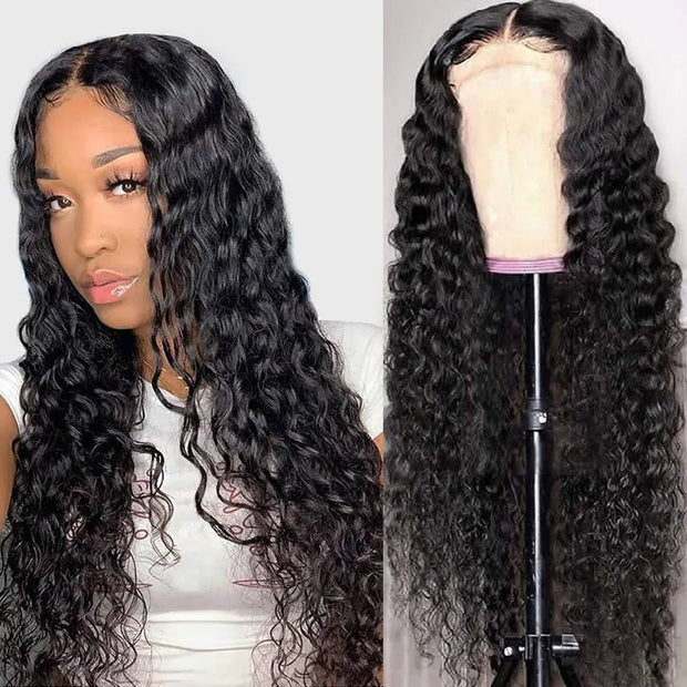 Invisible Lace 8x5 Lace Closure Wigs Glueless Water Wave Human Hair Wigs Pre Plucked