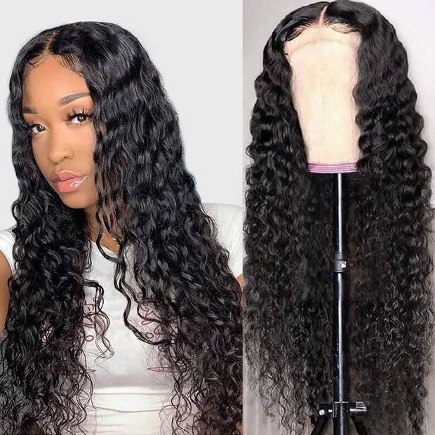 Invisible Lace 6x6 Lace Closure Wigs Glueless Water Wave Human Hair Wigs Pre Plucked