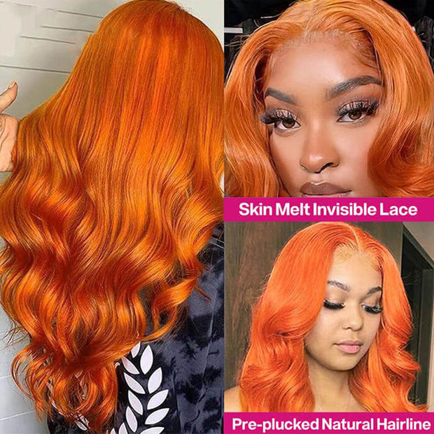 Ginger Orange Color Glueless 4X4/13x4 HD Lace Frontal Wig Body Wave Human Hair Wigs
