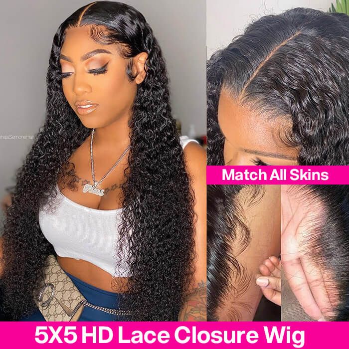 Cheap 5x5 Curly Closure Lace Wigs Human Hair Lace Wig with Baby Hair Pre Plucked