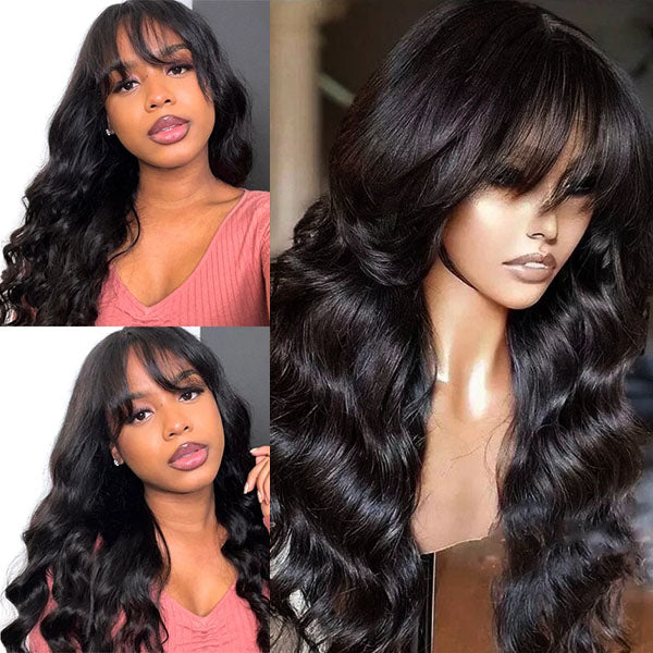 13x4 Undetectable HD Lace Human Hair Wig With Bangs Glueless Body Wave & Straight Hair Lace Front Wig