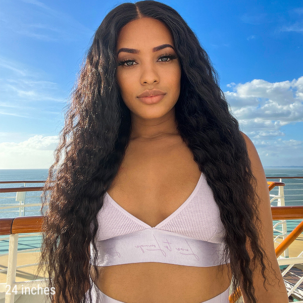 Boho-Chic | Flowy Bohemian Curly 8×5 Closure Lace Glueless Mid Part Long Wig 100% Human Hair
