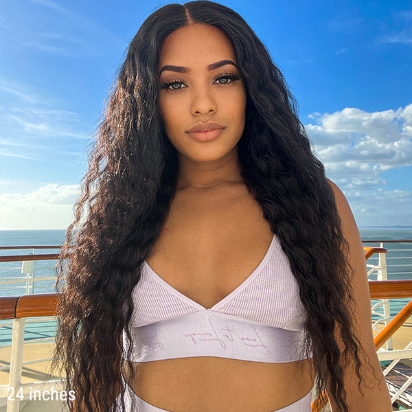 Boho-Chic | Flowy Bohemian Curly 5×5 Closure Lace Glueless Mid Part Long Wig 100% Human Hair