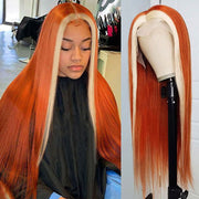 Colored Straight Hair Wig Ginger Orange With 613# Blonde Colored Wig Tranparent Lace Frontal 100% Virgin Human Hair Wig