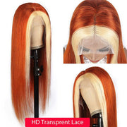 Colored Straight Hair Wig Ginger Orange With 613# Blonde Colored Wig Tranparent Lace Frontal 100% Virgin Human Hair Wig