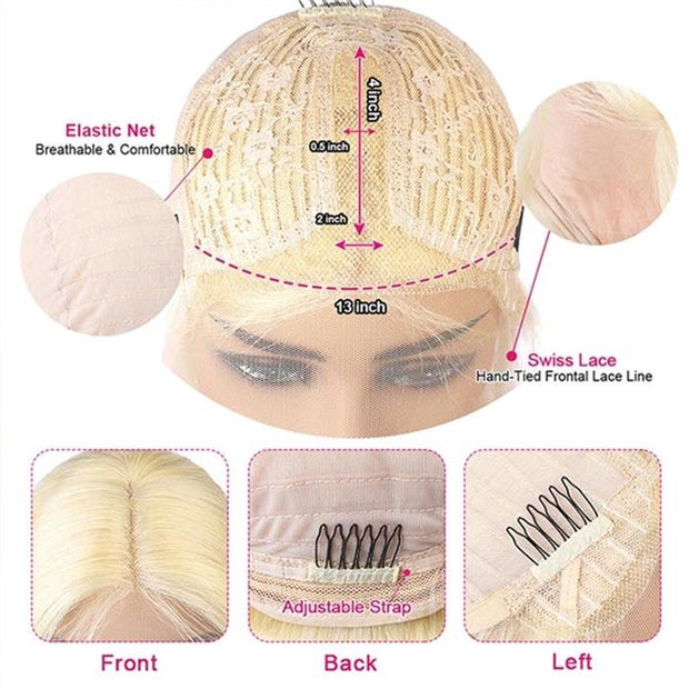 613 Honey Blonde T-Part HD Transparent 13x4x1 Lace Wig Human Hair wigs For Women 220% Density With Baby Hair