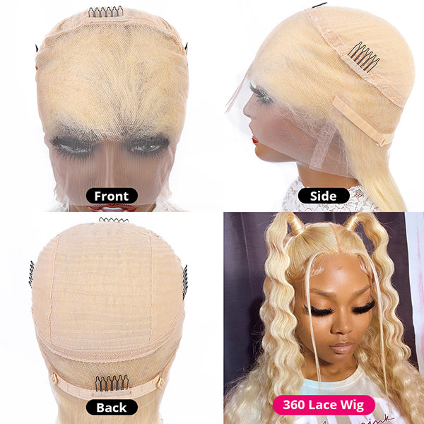 613 Blonde Color 13x6 Transparent Lace Front Wig Deep Wave Human Hair Brazilian HD Undetectable Invisible Lace Font Wig