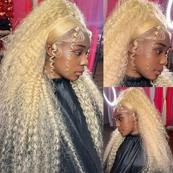 613 Blonde Color 13x6 Transparent Lace Front Wig Deep Wave Human Hair Brazilian HD Undetectable Invisible Lace Font Wig