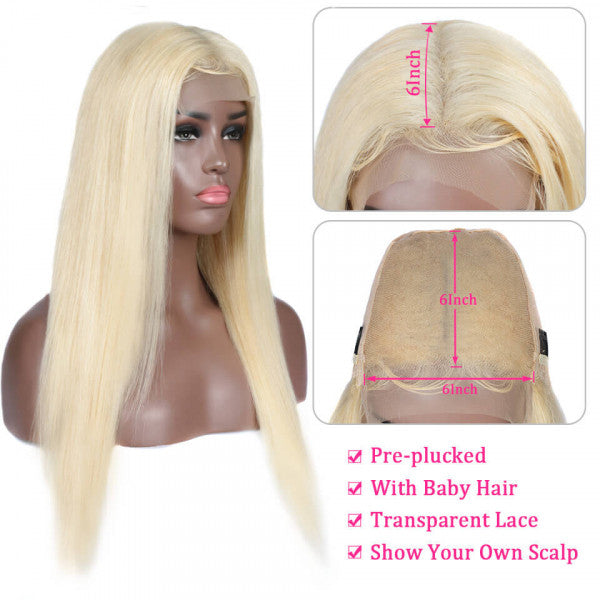 Colored 6x6 Transparent Lace Wig 613 Blonde Straight Human Hair Lace Closure Wigs With Baby Hair