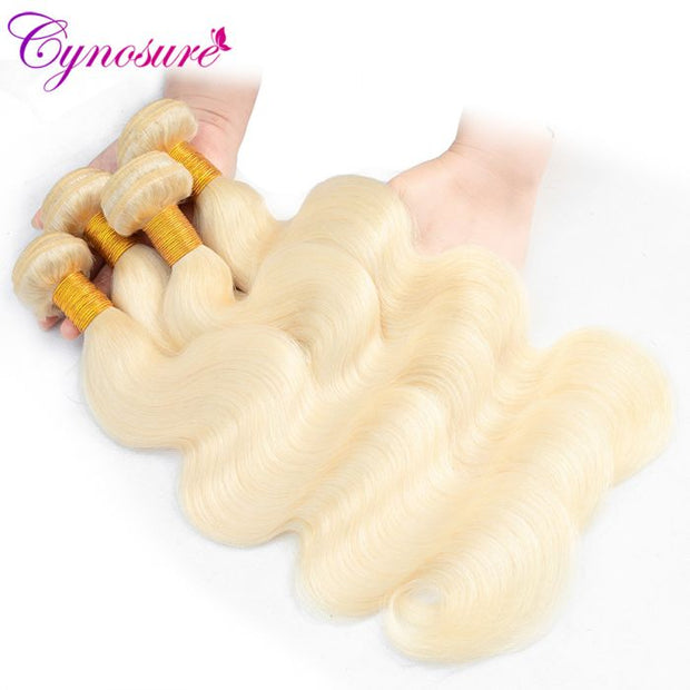 613 Blonde Virgin Hair Body Wave 3 Bundles With 4x4 Lace Closure 100% Human Hair Weave