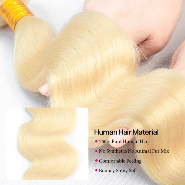 613 Blonde Virgin Hair Body Wave 3 Bundles With 4x4 Lace Closure 100% Human Hair Weave