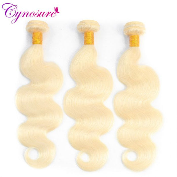 613 Blonde Virgin Hair Body Wave 3 Bundles With 4x4 Lace Closure 100% Human Hair Weave