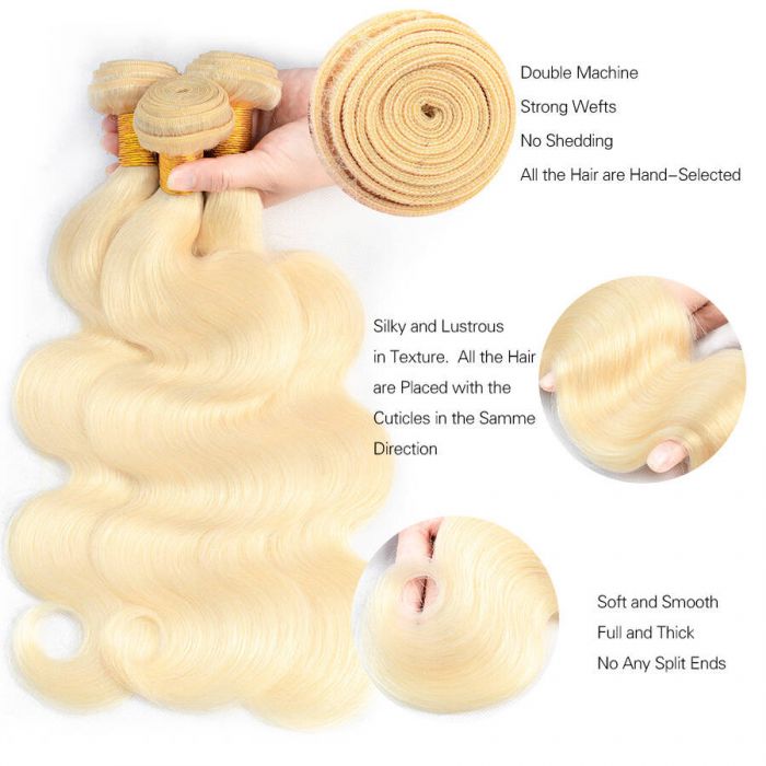 Brazilian Blonde 613 Hair Body Wave 3 Bundles Colored Human Hair Weaves