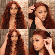 Body Wave #33 Auburn Reddish Brown Color Hair Transparent 13x4 Lace Front Human Hair Wigs