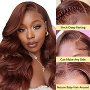 Body Wave #33 Auburn Reddish Brown Color Hair Transparent 13x4 Lace Front Human Hair Wigs