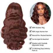 Body Wave #33 Auburn Reddish Brown Color Hair Transparent 13x4 Lace Front Human Hair Wigs