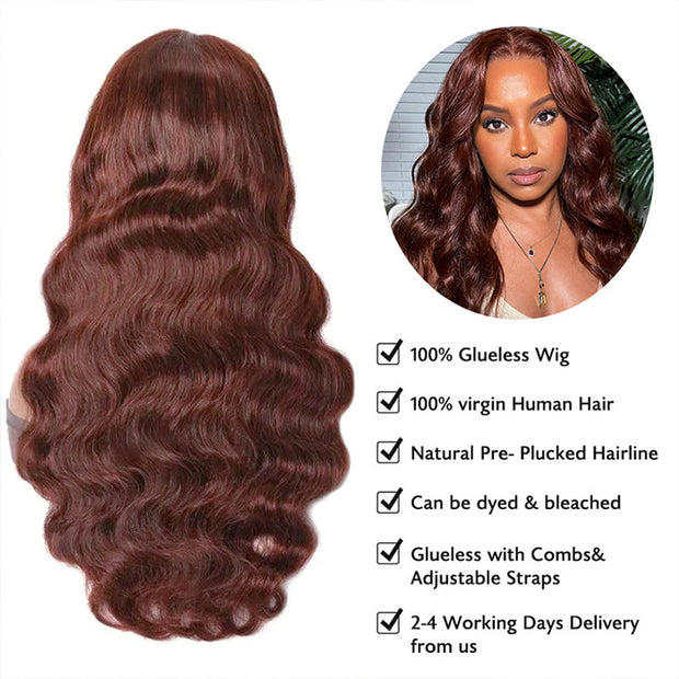 Body Wave #33 Auburn Reddish Brown Color Hair Transparent 13x4 Lace Front Human Hair Wigs