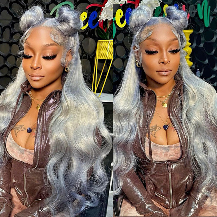 Grey Color Body Wave 13x4 HD Lace Front Wigs Colored Human Hair