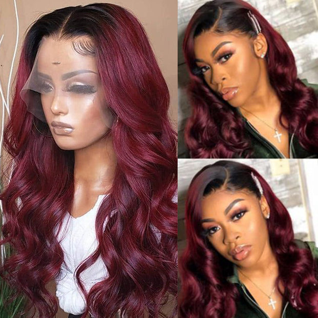 1B 99J Ombre Wig 13x4 HD Lace Frontal Wigs Pre Plucked Real Human Hair Wigs With Baby Hair