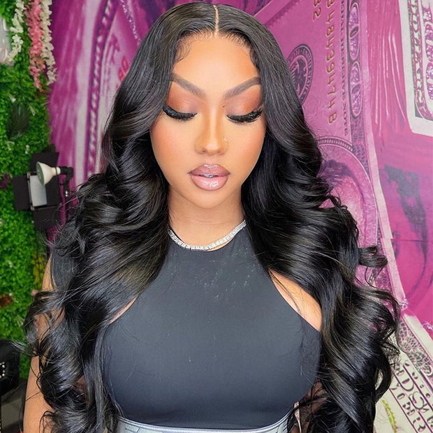 Long Body Wave Human Hair Lace Front Wigs Pre Plucked Real HD Transparent Lace Wig