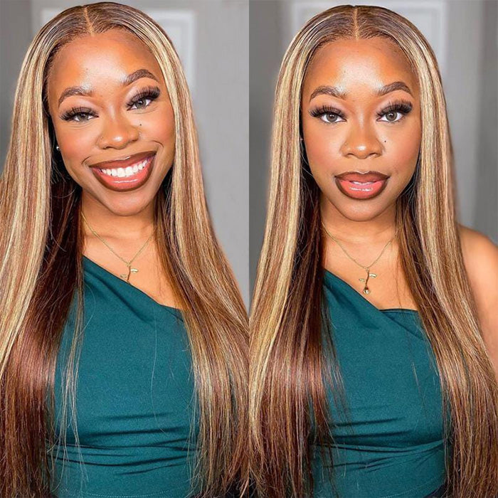 Invisible Hd Lace Wear & Go Glueless Wigs Ombre Highlights #412 Straight Human Hair 4x4 Closure Wig