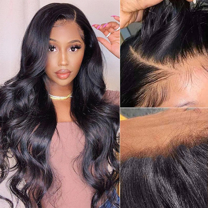 Long Body Wave Human Hair Lace Front Wigs Pre Plucked Real HD Transparent Lace Wig