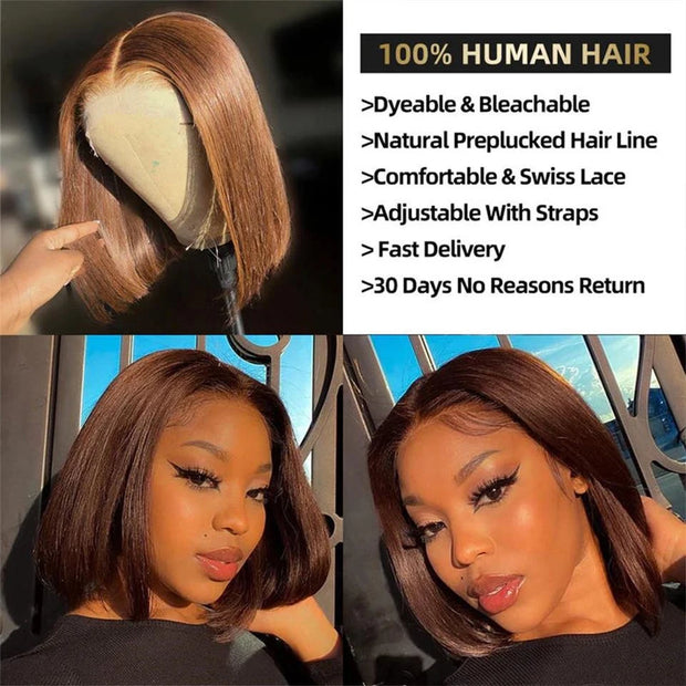 Soft Short Bob Honey Blonde Brown Straight Deep Lace Front Wig Baby Hair Glueless Preplucked Daily